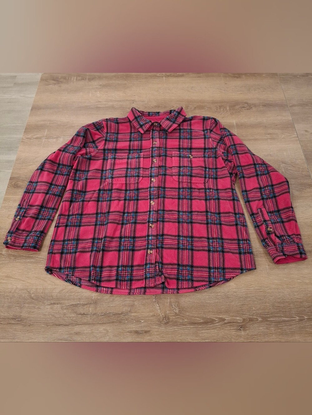 Time and Tru Women's Pink Plaid Fleece Button-Up Shirt XL 16-18